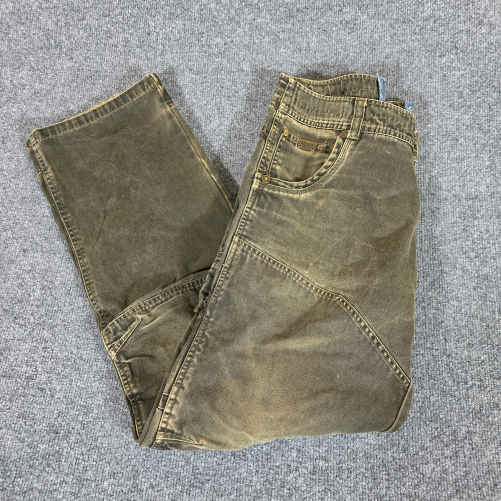 Kuhl Rydr Men Work Pants Articulated Knee Green Brown Rugged Tag 33x32 Act 34x30